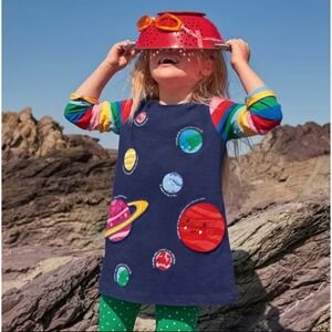 Mini Boden Appliqué Planet Pocket Tunic Dress Girls 11-12Y Solar System Pockets